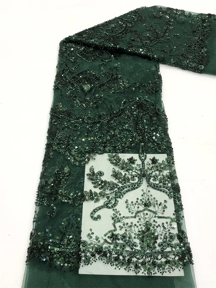 

African Lace Fabric green Sequins Embroidery Groom Nigerian Lace Bridal High Quality French Tulle Lace Fabric For Wedding5 yards