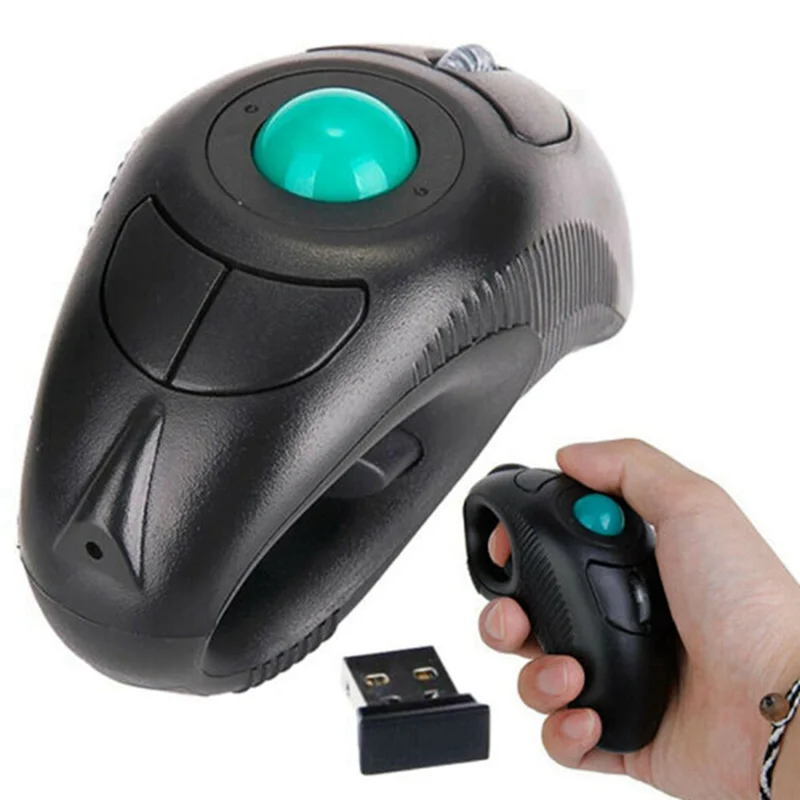 AT-2.4G Ratón de aire inalámbrico Trackball ergonómico Dedo de mano Ratón USB Trackball óptico USB
