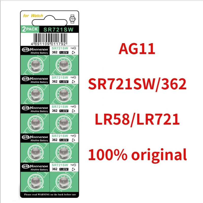 10PCS AG11 362 LR721 362A L721F SR721SW 1.55V Lithium Batteries Environmental Protection Button Battery for Watch