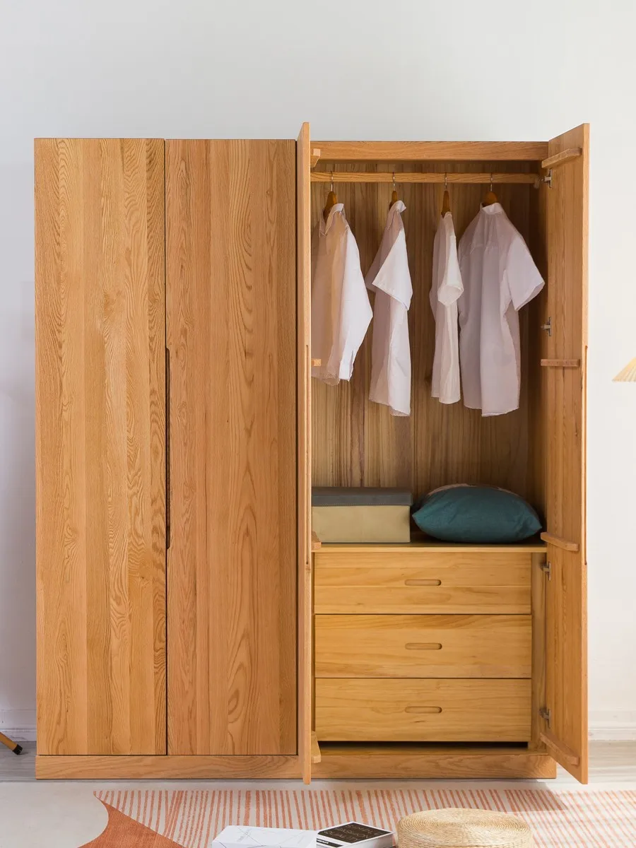 North American red oak all wardrobe Nordic simple modern wardrobe large cabinet bedroom storage cabinet wardrobe wooden flat