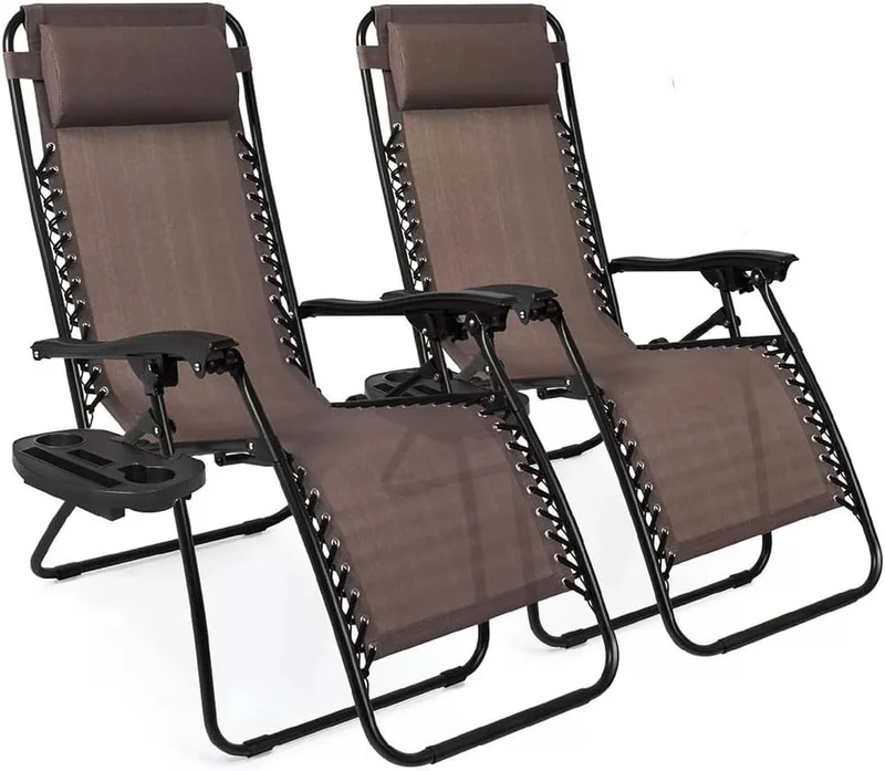 2-Pack of Outdoor Reclining Chairs Zero Gravity Chair Patio Pool Lounge Chairs