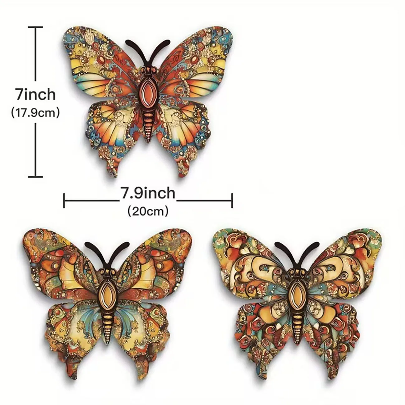 A set of 3 wooden butterfly wall decorations, equipped with double-sided nano tape for installation without drilling