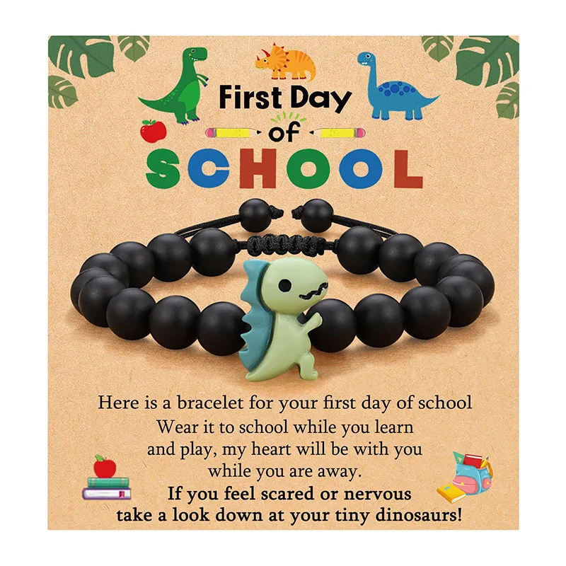 Children's Jewelry Dinosaur Bracelet With Card Frosted Resin Braid Bracelet First Day School Children's Gift