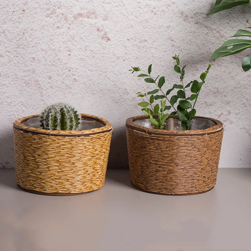 Fashion Imitation Rattan Woven Flower Pot Creative Flower Planters Woven Storage Basket For Indoor Outdoor Plants & Decor