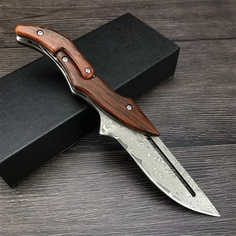 New VG10 Damascus Folding Knives Tactical Hunting Knife Fixed Blade Knife Sandalwood Handle Camp Hunt Pocket Survival Tools