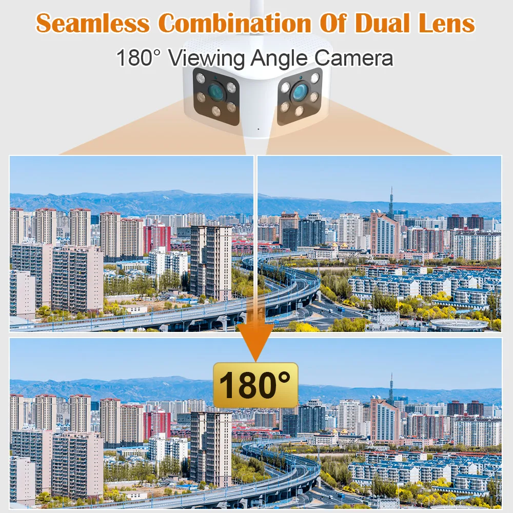 8MP 4K Dual Lens 180° Wide View Angle Panoramic Outdoor WIFI Camera Fixed AI Human Detection Night Vision CCTV Security IP Cam