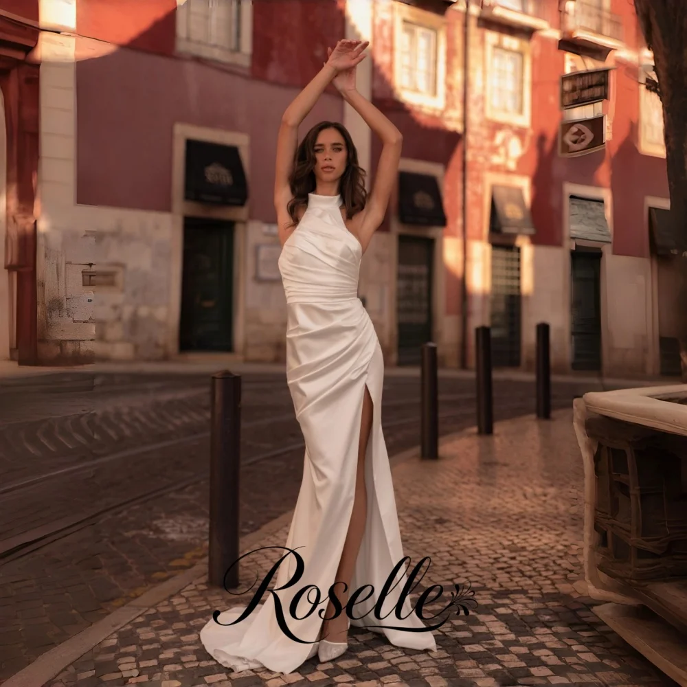 ROSELLE Halter Sleeveless Mermaid Elegant Wedding Dress High Side Silt Open Back 2026 Bridal Gown Customized свадебное платьеl