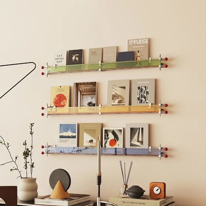 Acrylic Wall Mounted Magazine Rack, INS Style Display Shelf for Living Room, Transparent Book Holder for Background Decor