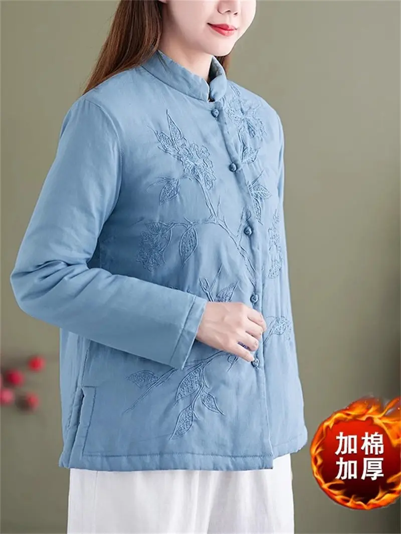 Women's Retro Button Short Jacket - Cotton Linen Blend Thick Casual Outerwear, Autumn Winter Quilted Top Coat G419