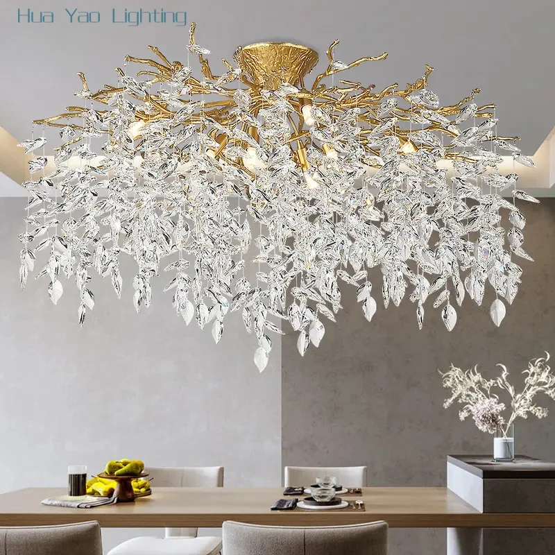 80cm Crystal LED Ceiling Chandelier Lighting Gold/black Round Hanging Branch Chandelier for Dining Room Villa Lobby Lamp