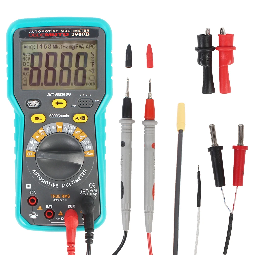 Dwell Angle RPM Meter 2900B Digital Multimeter 6000 Counts AC DC Current Voltage Crystal Triode hFE Parameter Automatic Gauge