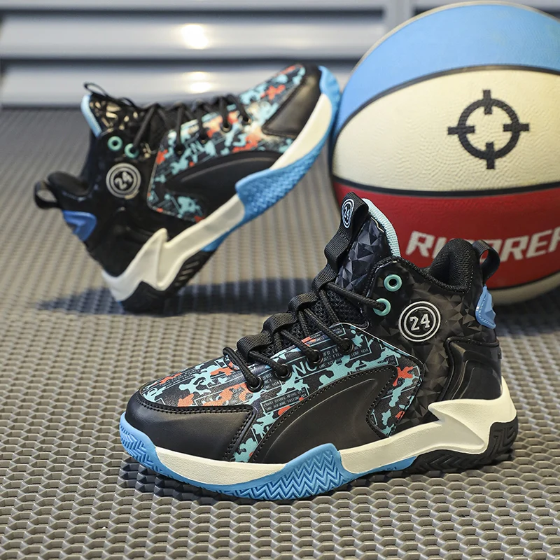 A pair of children's versatile shock absorbing basketball footwear, reinforced toe daily student athletic shoes JY-8803