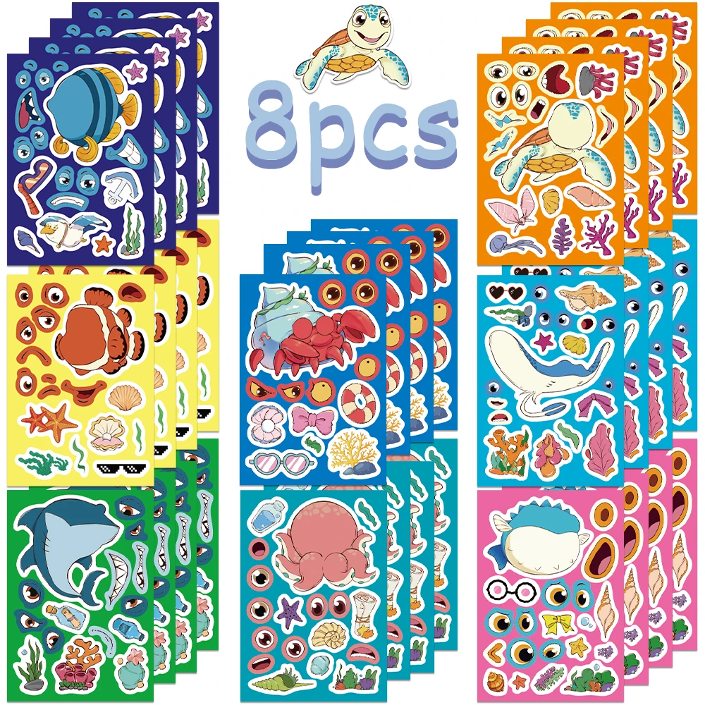 32Sheets Funny Aquarium DIY Puzzle Animals Graffiti Sticker Cartoon Toy Decals For Laptop Refrigerator Notebooks Girl Stickers