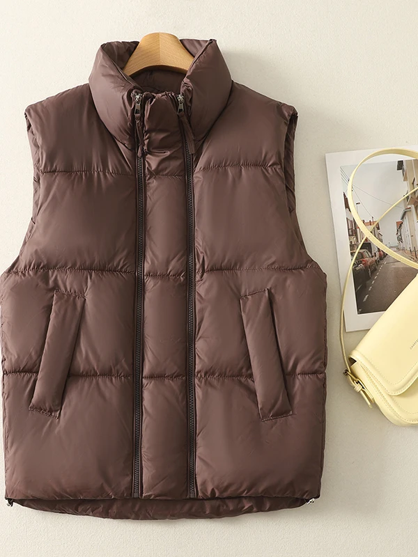 Chaleco de algodón con doble cremallera para mujer, ropa de abrigo cálida para otoño e invierno, artículo hecho a medida coreano