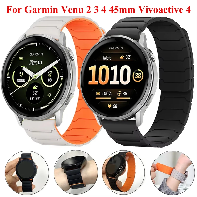 Für Garmin Venu 2 3 4 45 mm magnetisches Silikonarmband 22 mm 20 mm Band für Garmin Forerunner 55 158 245 645 265 255 970 745 965 570