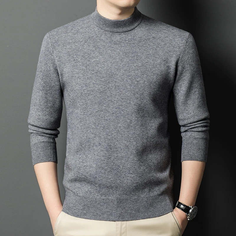 

A winter and autumn men's cashmere sweater with round neck and half high neck pullover, loose base, casual knit sweater
