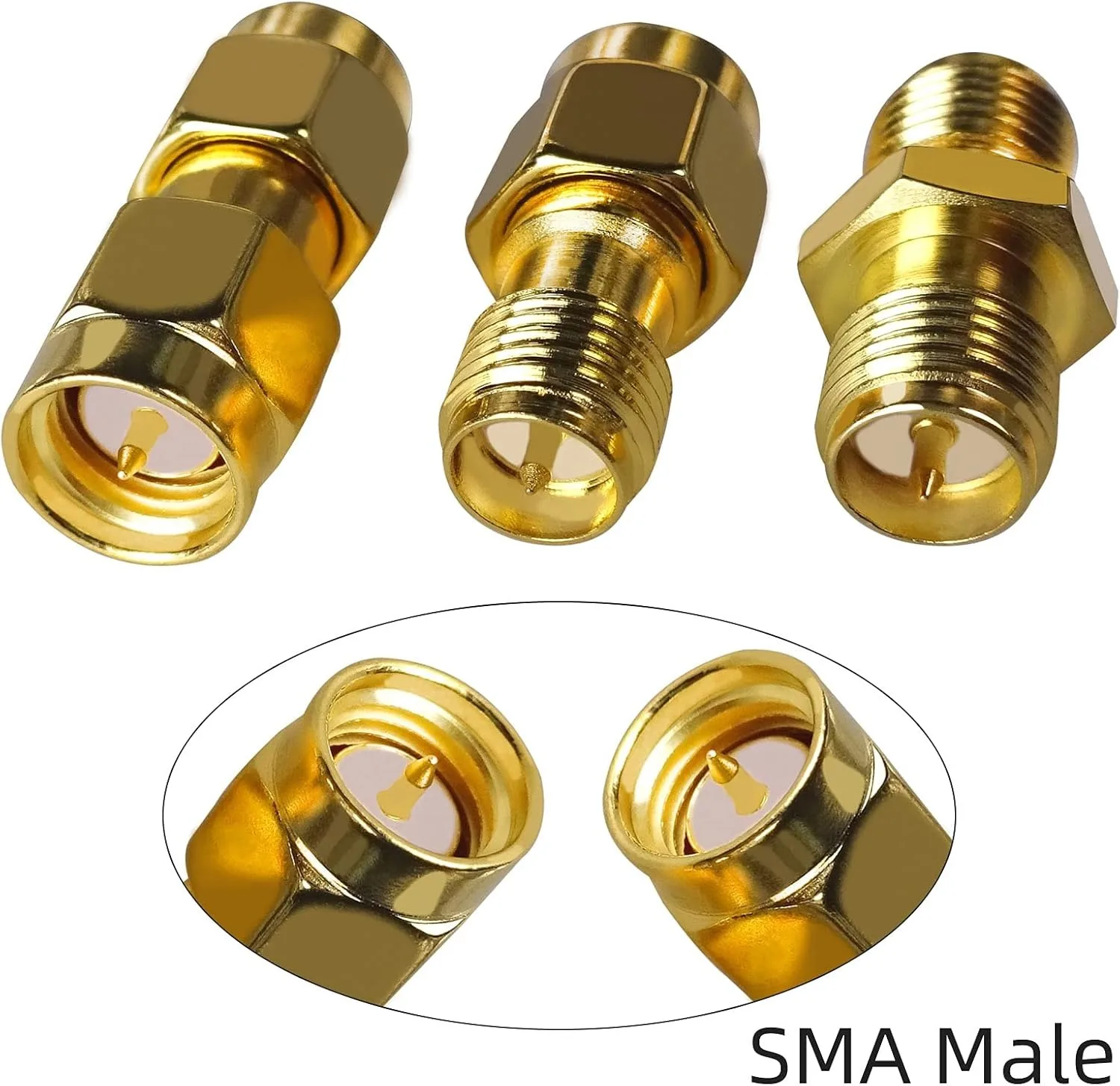 Connettore SMA RP maschio a maschio femmina a femmina Adattatore SMA RF | Ottone placcato oro per antenna, Baofeng, Yaesu, telecamera IP, FPV, audio