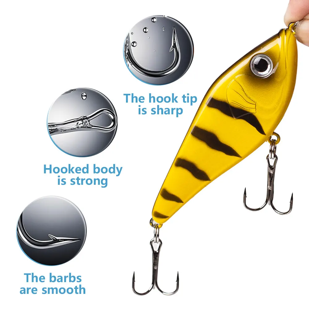 Hanlin 80mm15.5g بطيئة غرق سلمو المنزلق الإنزلاق Jerkbait الصيد السحر المنزلق السباحة الجسم الصلب كرانكبيت بايك موسكي باس معالجة