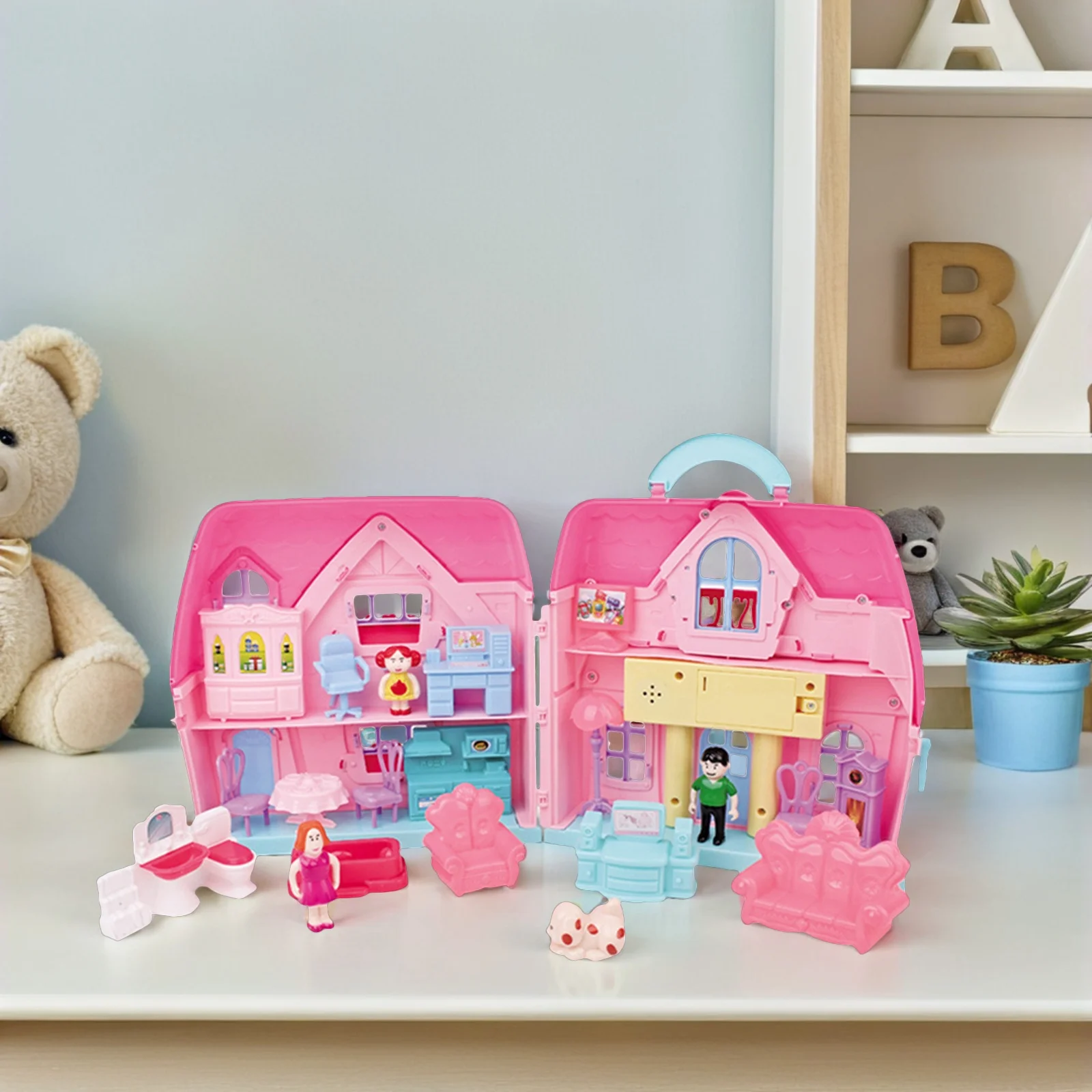 Kit de maison en plastique fantaisie pour enfants, 1 ensemble, Villa à deux étages avec meubles complets, jeu de rôle