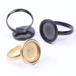 reidgaller 10pcs ring blanks 14mm cabochon stainless steel gold black adjustable round diy jewelry making findings