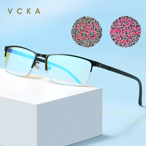 Imagen 1 del producto VCKA-gafas de aleación para personas con daltonismo, montura media, lentes de revestimiento de dos caras, Color rojo y verde