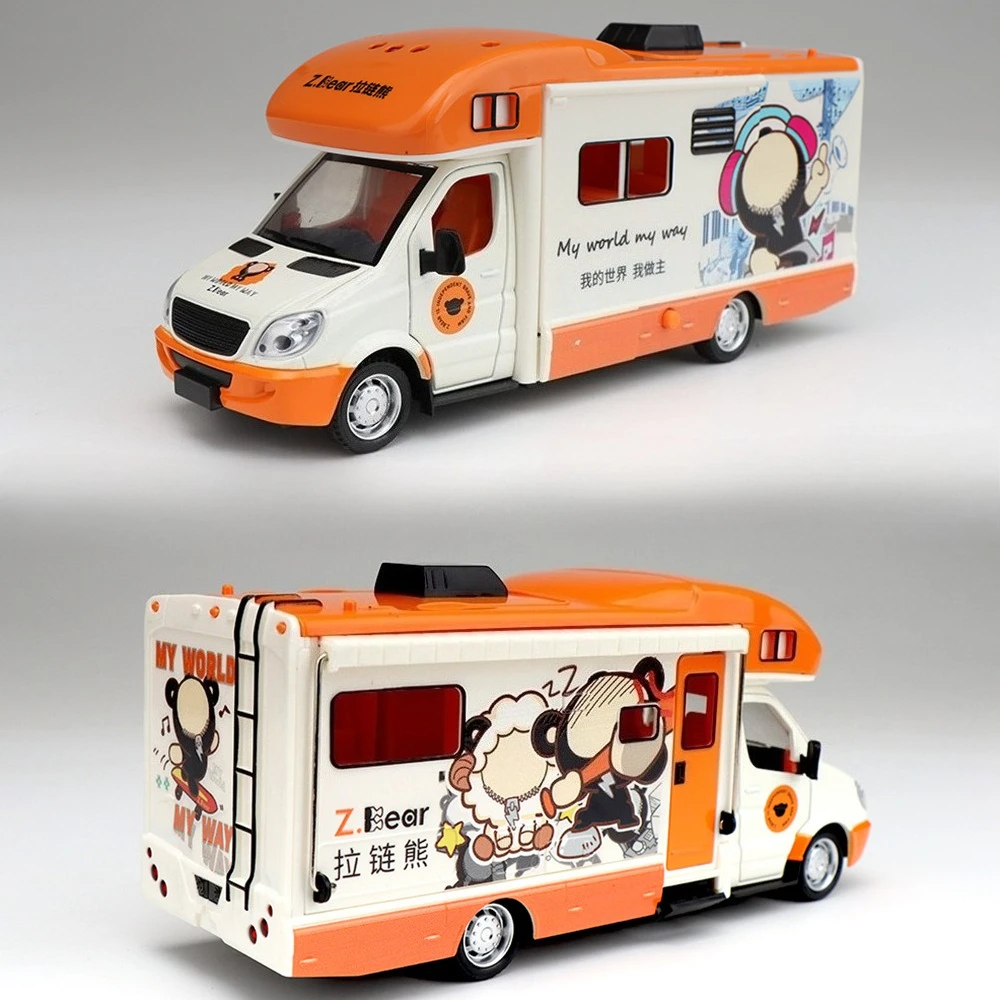 

1:32 Cartoon Bear X-Trail Police Car Model Toy Diecast Doors Opened Truck Sound Light Rubber Tires RV Models Gifts for Kids