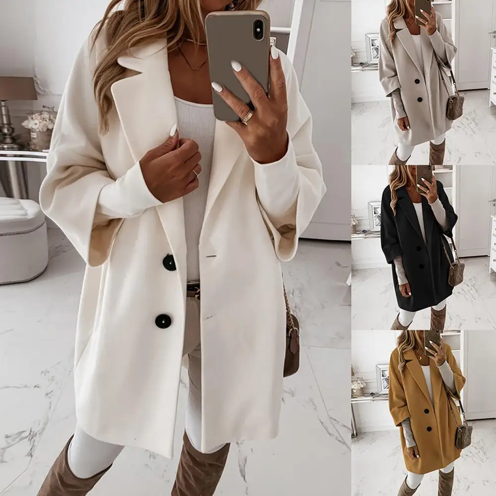 

Tops High-quality 3/4 Sleeve Pockets Buttons Long Coat Long Buttons Coat Loose Pockets Buttons Long Jacket for Winter