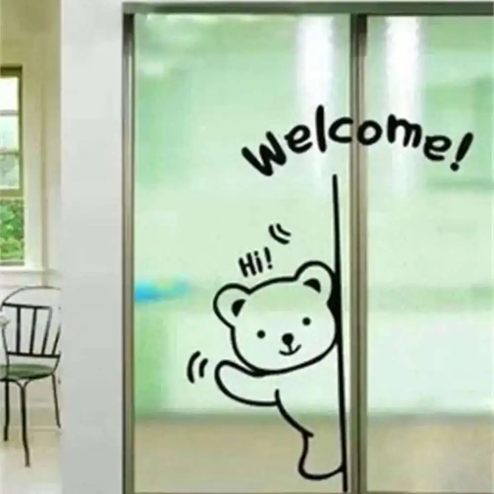Welcome Poster Window Sticker Kid Children Toy Appliance Store Glass Window Door Sign Label Lovely Bear Welcome Wall Sticker