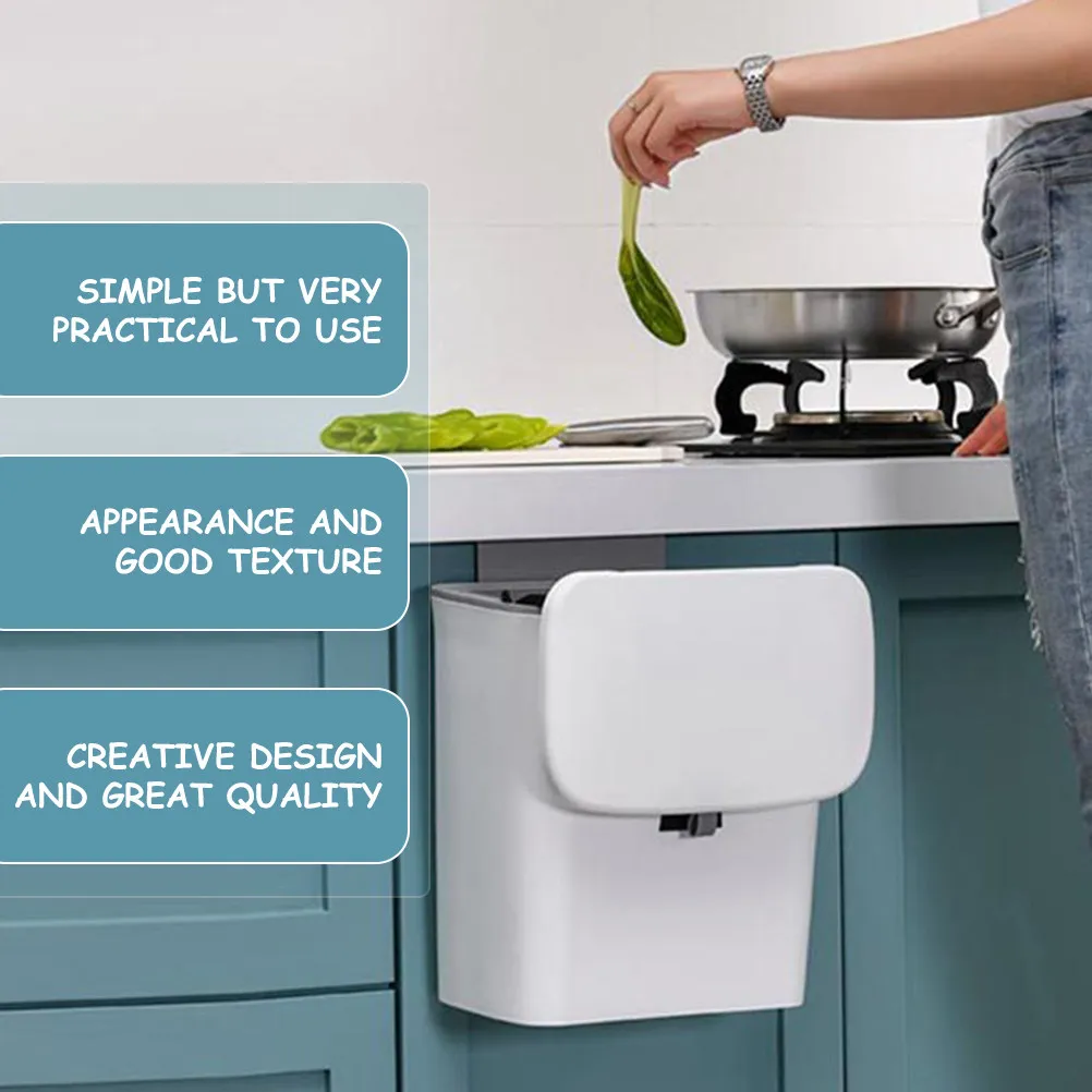 6.5L Wall Mounted Trash Can for Kitchen Bathroom Office Space Saving Hanging Garbage Bin with Slide Flip Lid Smooth Easy Clean