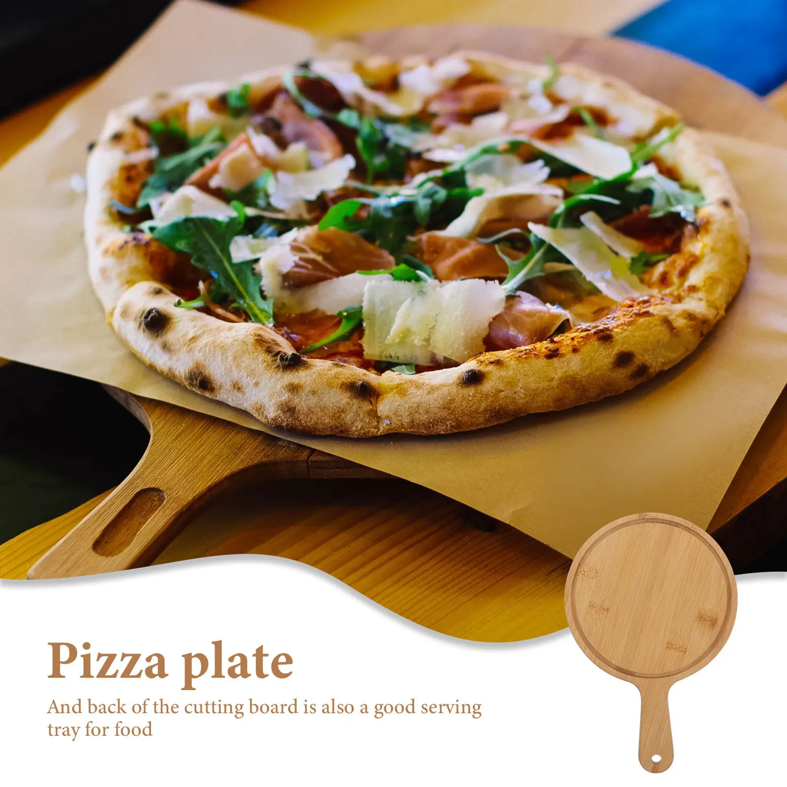 

1pcs Pizza Cutting Board Round Wood Food Tray For Steak Cake Bread Serving Kitchen Gadget Utensil Pizza Board Snack Serving