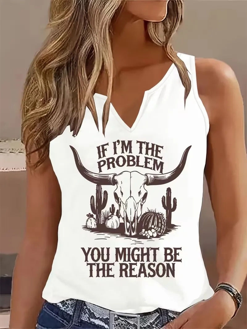 Vintage Cow Sleeveless Tank Top T-shirt V Neck Hip Hop Streetwear Vest T Shirts Women Tee Shirt V-Neck Gothic Tops Summer