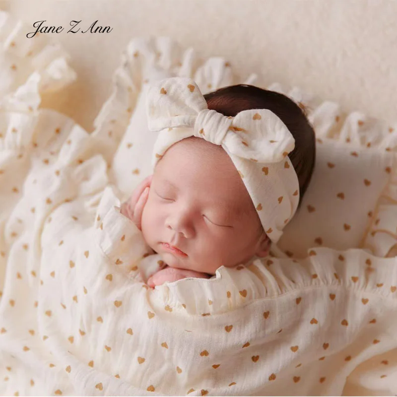 Newborn baby photo props heart bow headband wrap pillow yarn sleeping blanket studio shooting