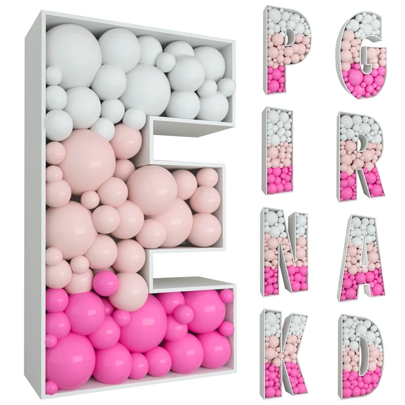 Boîte de remplissage de ballons avec lettre ange, décor de fête d'anniversaire et de mariage, figurine d'anniversaire, baby shower, boîte à cadre mosaïque, 91.5cm