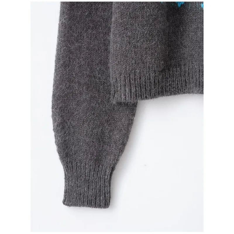 Women Jacquard Knitted Sweater Autumn Winter Round-neck Long Sleeve Sweater Casual Fashion Female Knitwear Pullovers