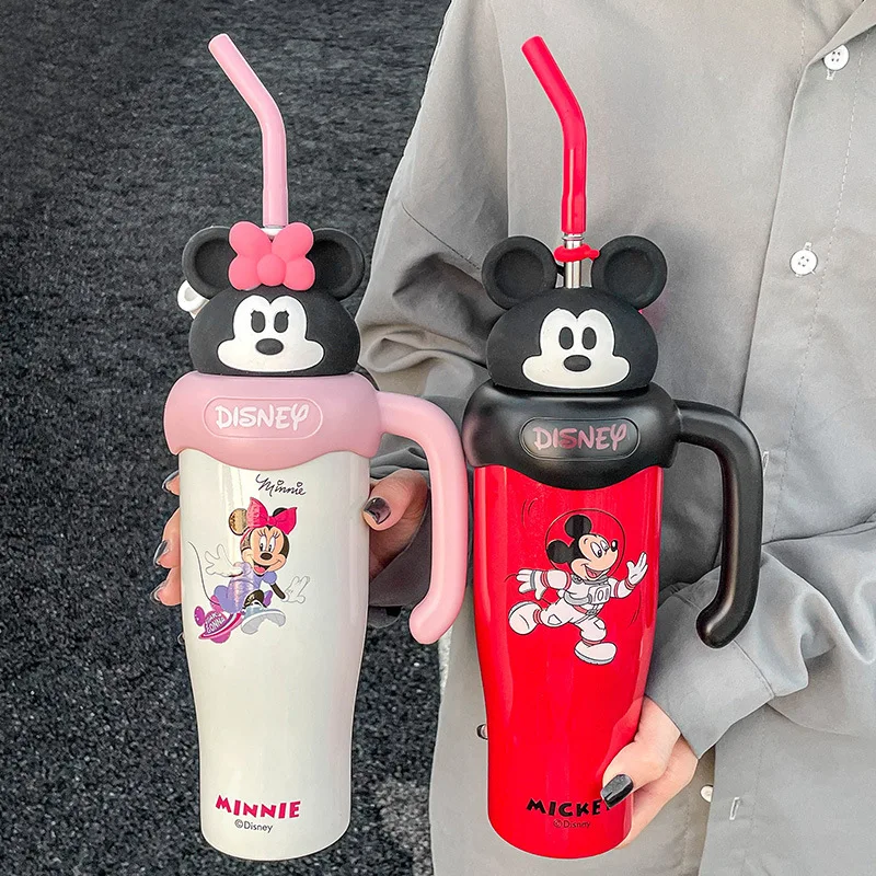 Disney Lotso Thermos 850mlStainless Steel Strawberry Bear Thermos Cup Mickey Straw Kettle Student Portable Vacuum Insulation Cup