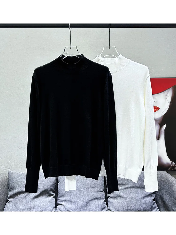 

Мужской свободный повседневный вязаный свитер с высоким воротником, однотонный, базовый слой, универсальный, комфортный, для осени и зимы