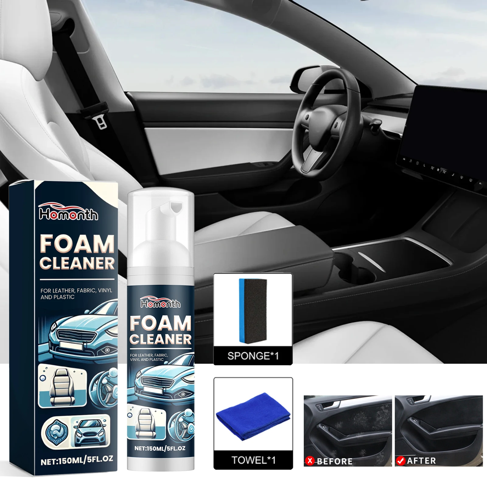 

Homonth Multi-functional Car Interior Foam Cleaner Car Interior Seat Cleaning Decontamination Bright Refurbishment Foam Cleaner