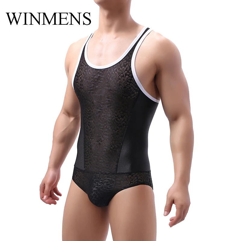 

Adult Patchwork Lace Jumpsuit O-neck Sleeveless Male Fitness Body Shapewear Candy Colors Slimming Vest Shaper Summer Bodysuit