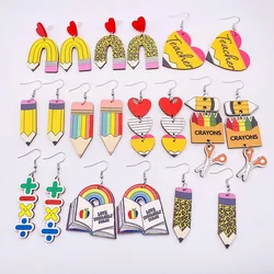 Leopard Pencil Wood Earrings Back To School Ruler Love Heart Wooden  Student Earrings Jewelry Teachers Day Gifts Wholesale