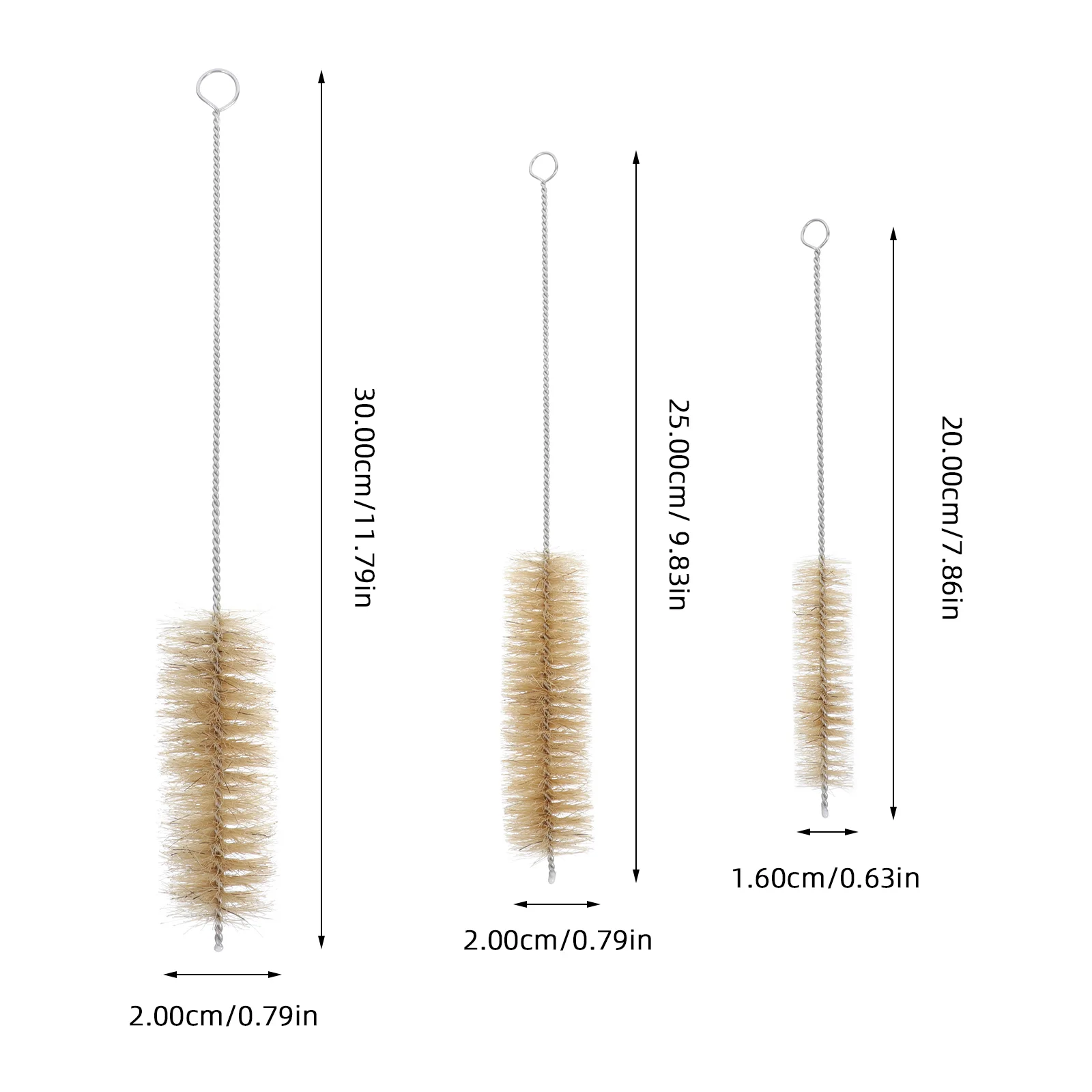 Frasco de cepillo de limpieza de laboratorio, biberón para cilindro de acero inoxidable, 3 uds.