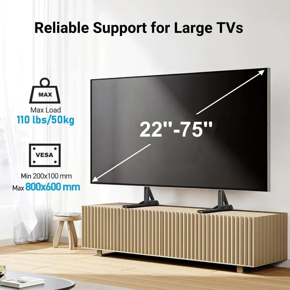 Supporto TV universale per schermi da 22-75 pollici, base regolabile in altezza con vetro temperato, supporta 110 libbre e VESA 800x600 mm