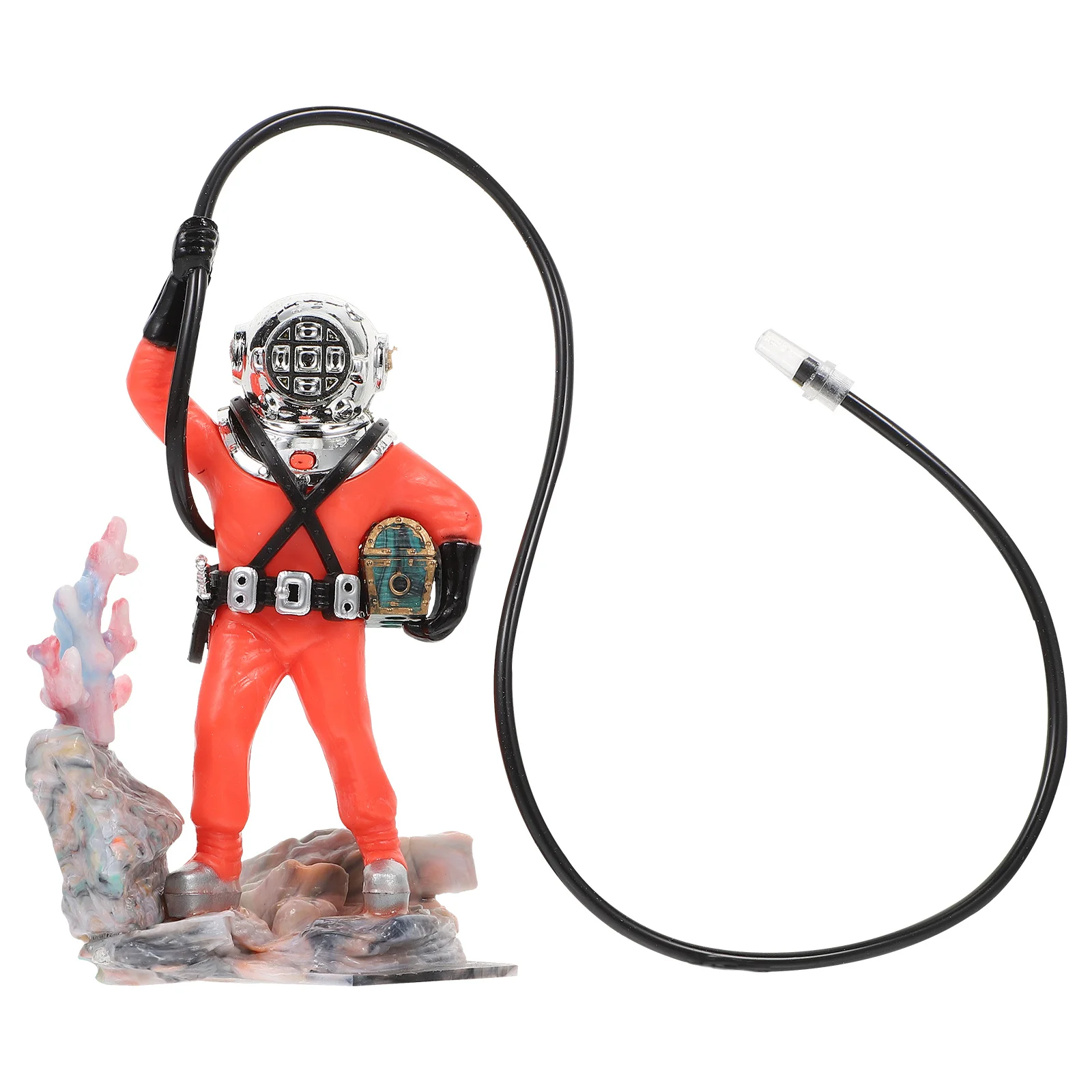 

Treasure Seeking Diver Aquarium Ornament With Air Hose For Bubbling Effect Fish Tank Decor Landscape Aerator Accessory