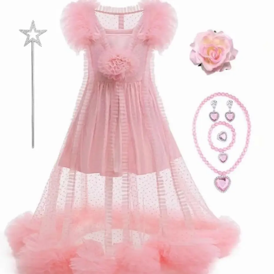 Girls Movie Good Witch Party Wicked Dress Up Kids clothing Set Glinda Pink Princess Dress For Halloween Carnival Birthday