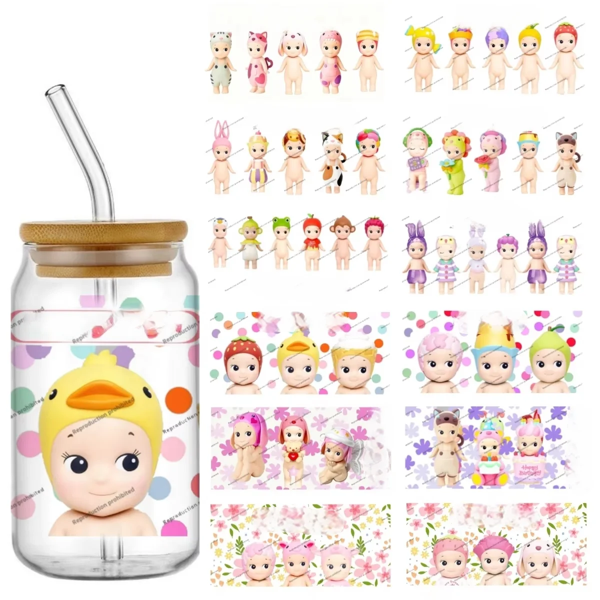 

16oz UV DTF Cup Wrap Cartoon Libbey Glass Beer Can Tumbler Transfer Stickers Waterproof Permanent Adhesive