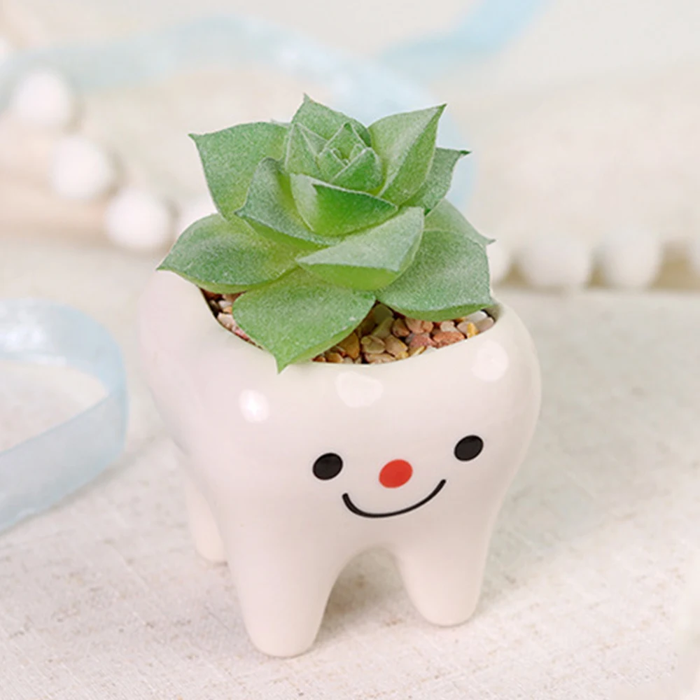 Cute Tooth Flowerpots Ceramic Garden Pots Planters Succulent Cactus Vases Decor Home Garden Decorative Tabletop Plant Pot