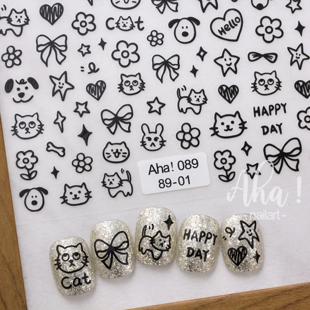 Cat Dog Bunny Bow Graffiti Nail Stickers Graffiti Animal Nail Accessories Graffiti Nail Decals Bowknot Nail Supplies