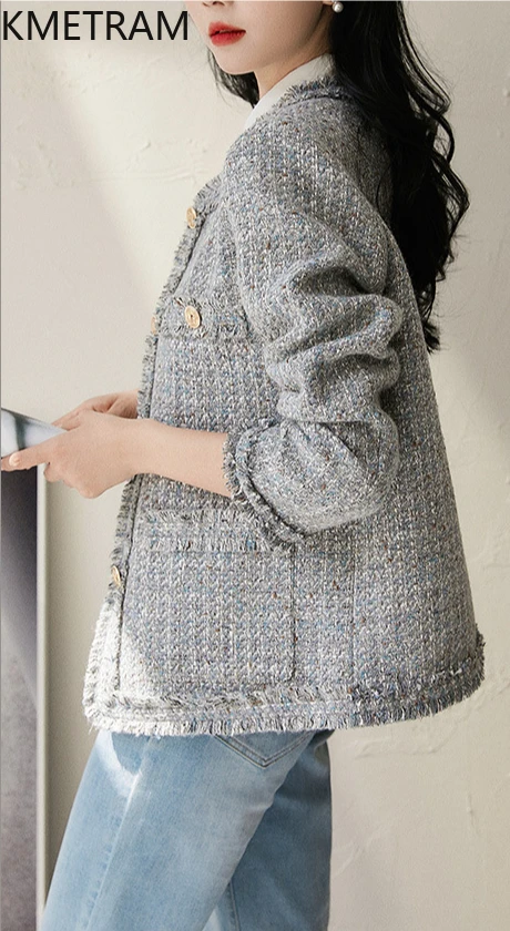 KMETRAM Elegant Tweed Jackets All Match Short Coat High Quality New in Outerwear 2024 Fall Clothes Women Chaquetas Para Mujer