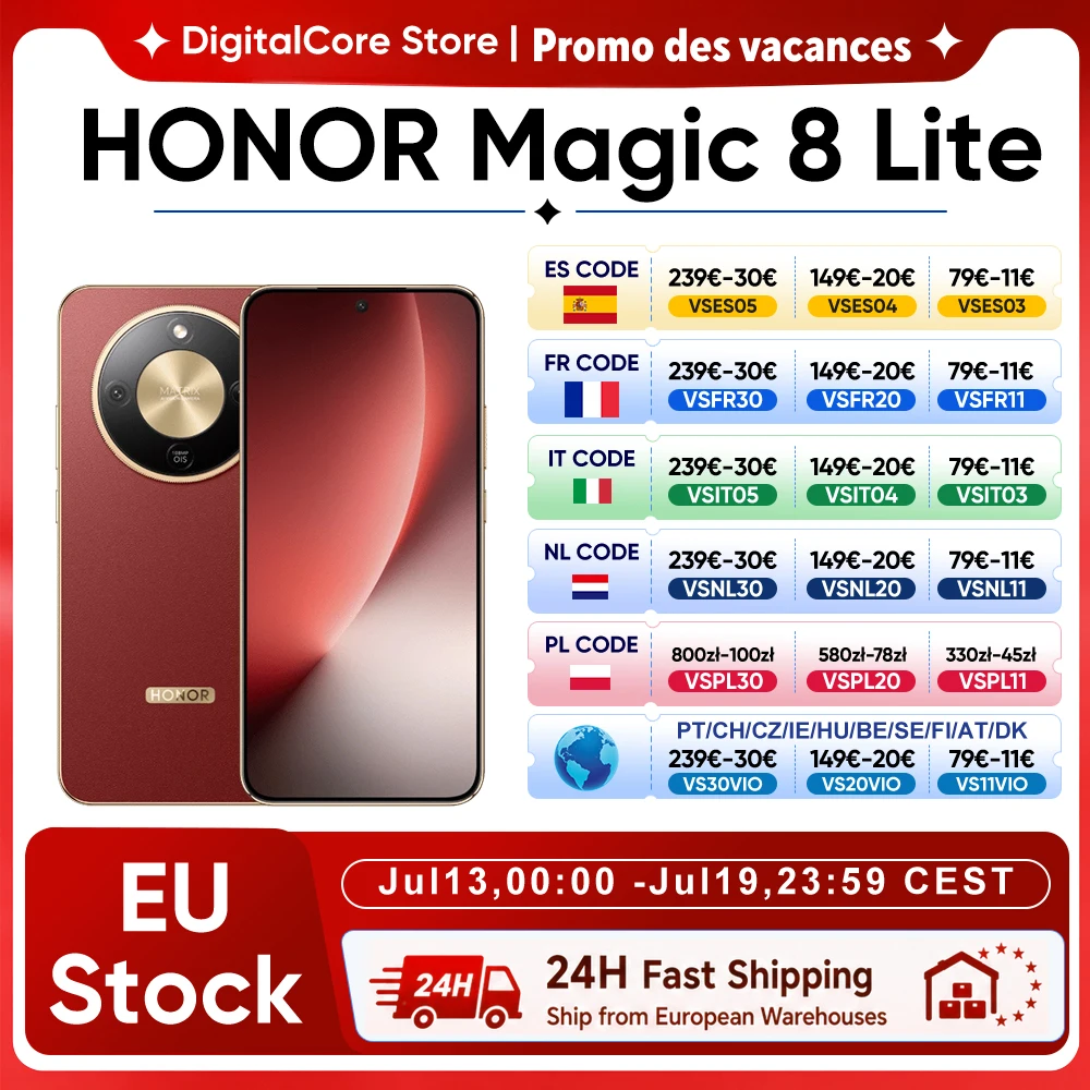 2026 New Honor Magic8 Lite EU Version 5G Smartphone Android Mobile Phones Amoled Snapdragon 6 Gen 4 7500Mah 108MP OIS AI Camera