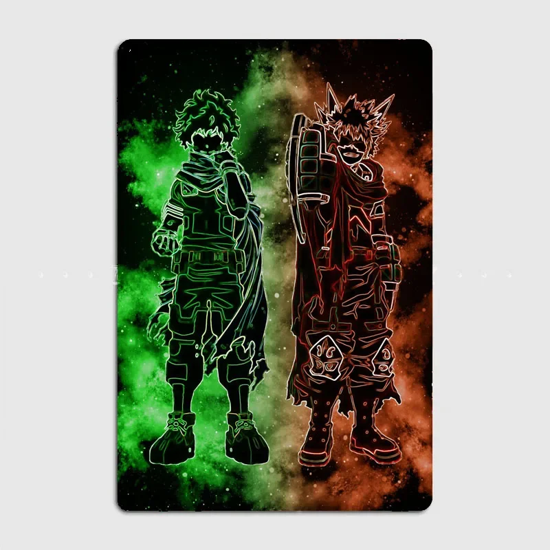 Midoriya and Bakugo Knight Artistic Panel Decoration with Characters and Scenery for Vintage Home and Bar Wall Decor