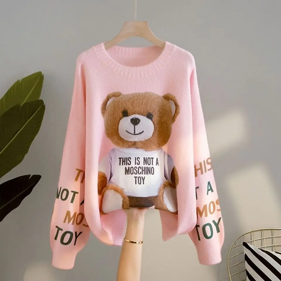 Cartoon Printing Autumn New Artificial Mink Fur Sweater Korean Style Loose Wind Net Red Coat Outerwear Sweater Female Fashion